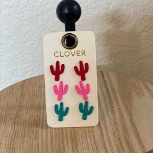 Colorful Cactus Stud Earrings – Set of 3 Pairs | Brand New